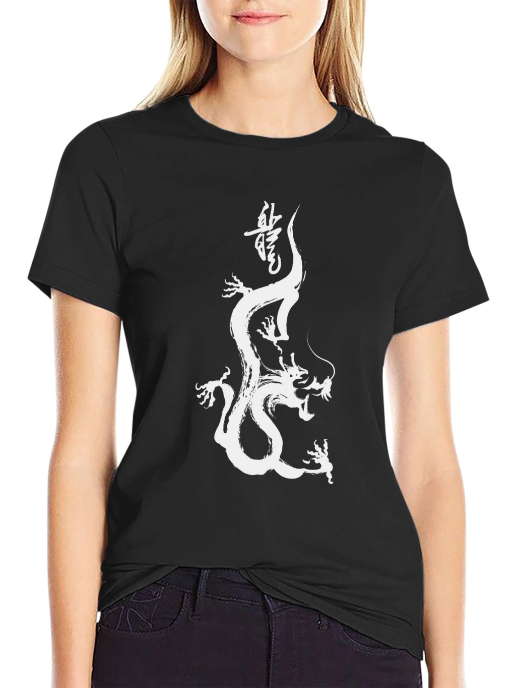 Dragon Brush Stroke Graphic Tee - Black