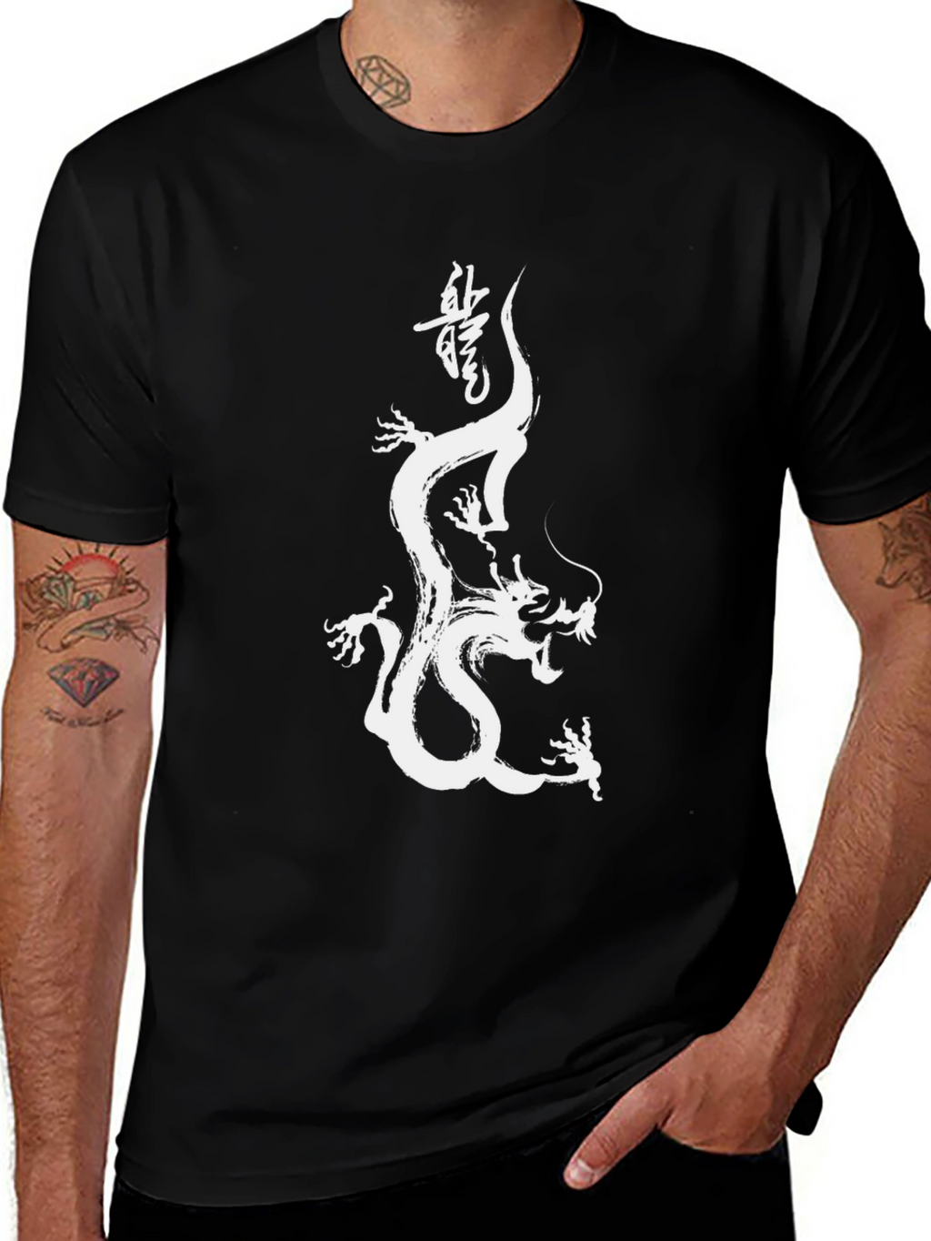 Dragon Brush Stroke Graphic Tee - Black