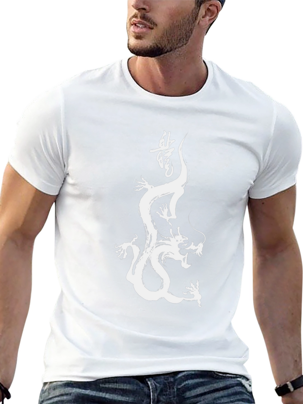 Dragon Brush Stroke Graphic Tee - Black