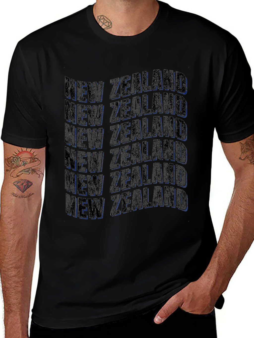 New Zealand Text Design Black T-Shirt