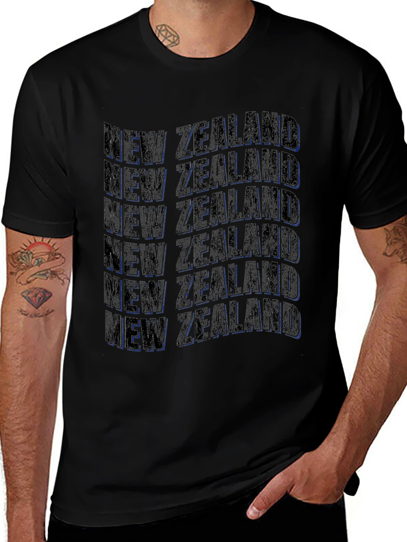 New Zealand Text Design Black T-Shirt