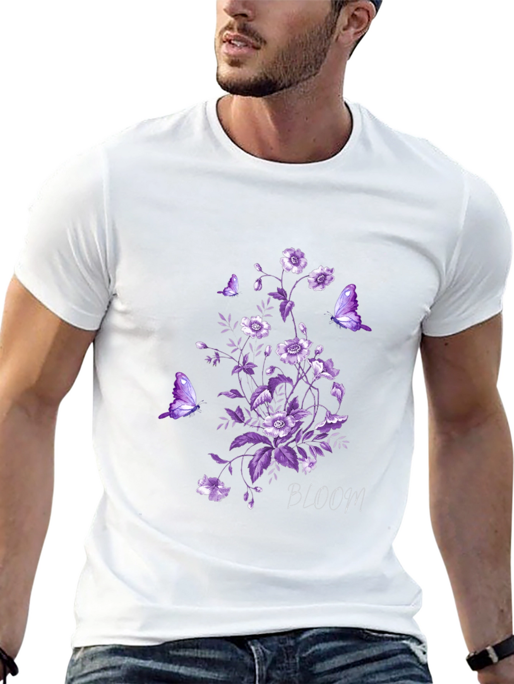 Floral Bloom Butterfly Graphic Tee - Black