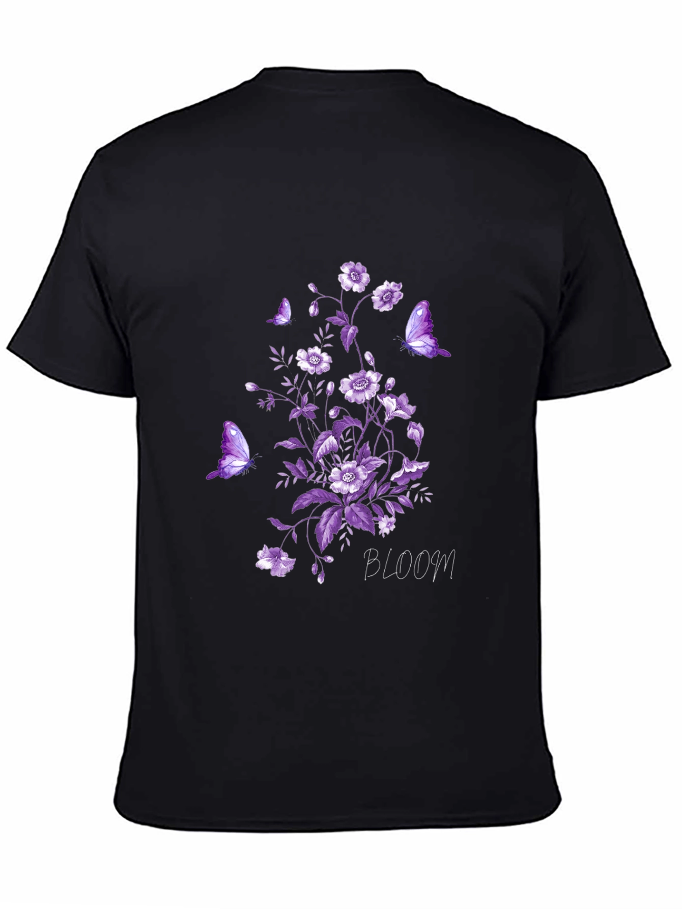 Floral Bloom Butterfly Graphic Tee - Black