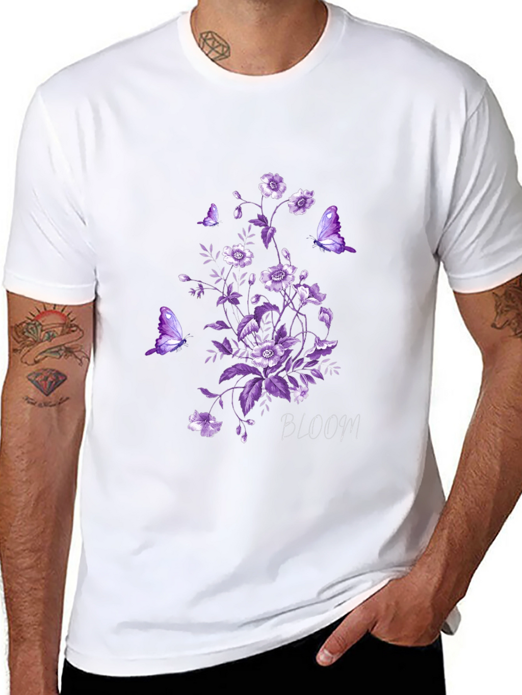Floral Bloom Butterfly Graphic Tee - Black