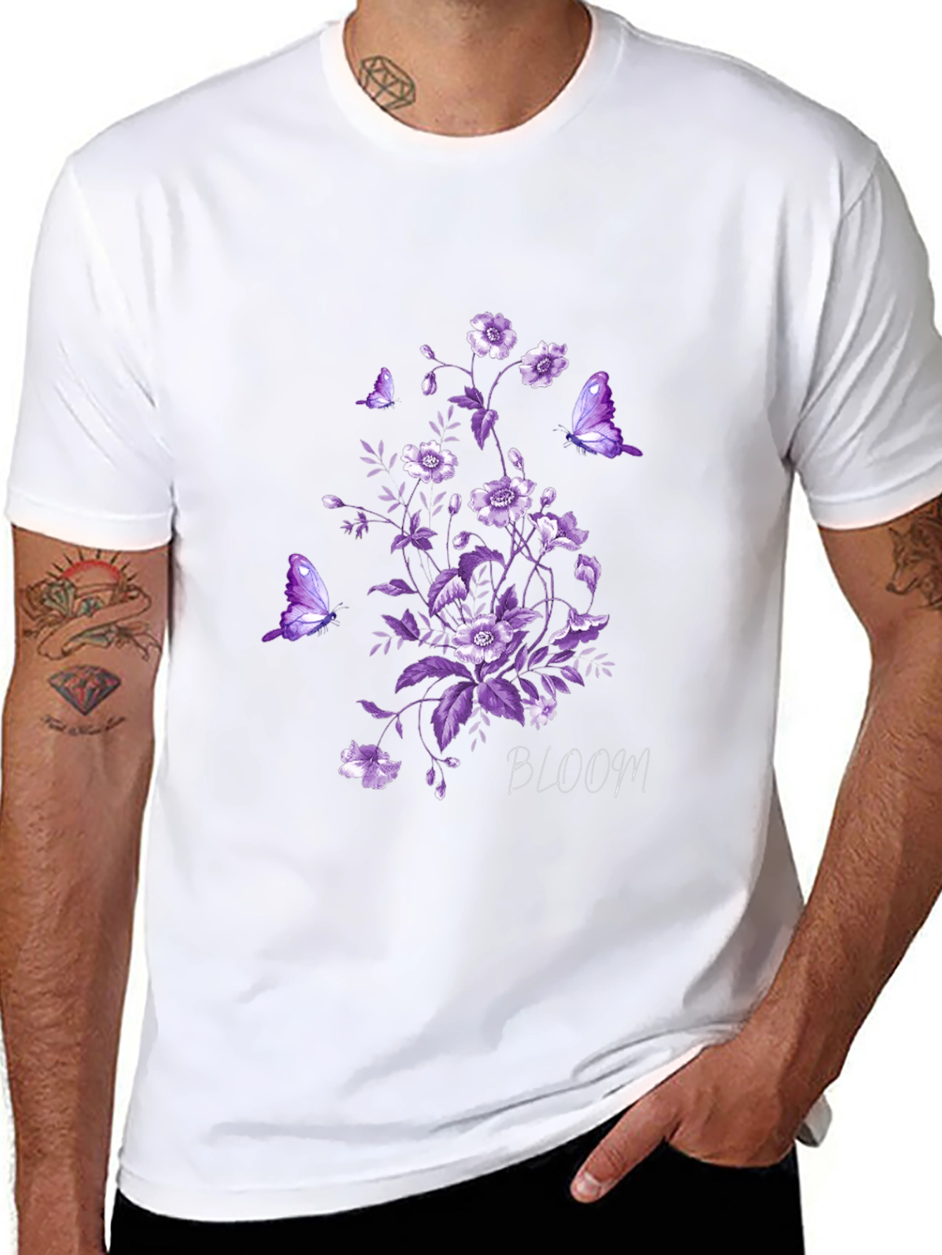 Floral Bloom Butterfly Graphic Tee - Black