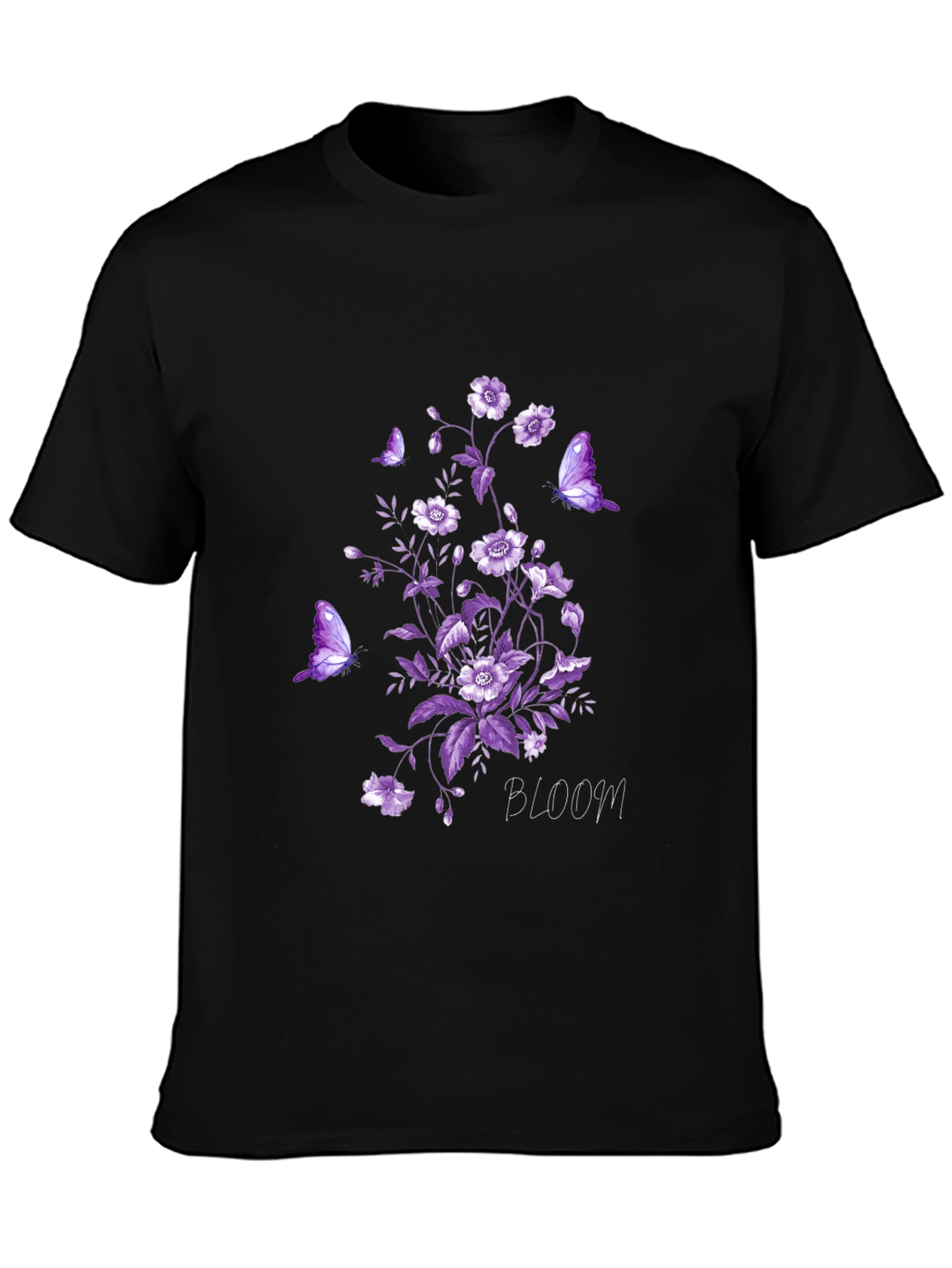 Floral Bloom Butterfly Graphic Tee - Black