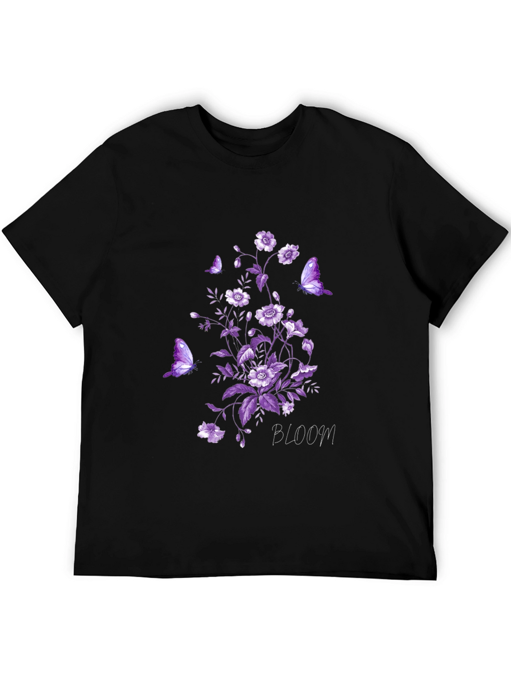 Floral Bloom Butterfly Graphic Tee - Black