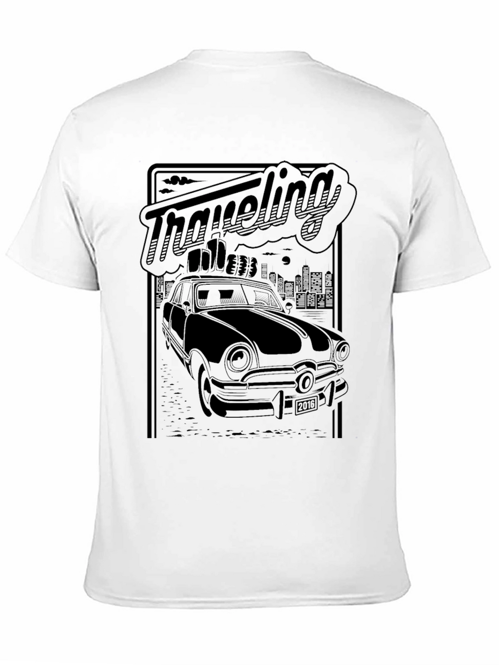 Retro Traveling Car Graphic Tee - Black