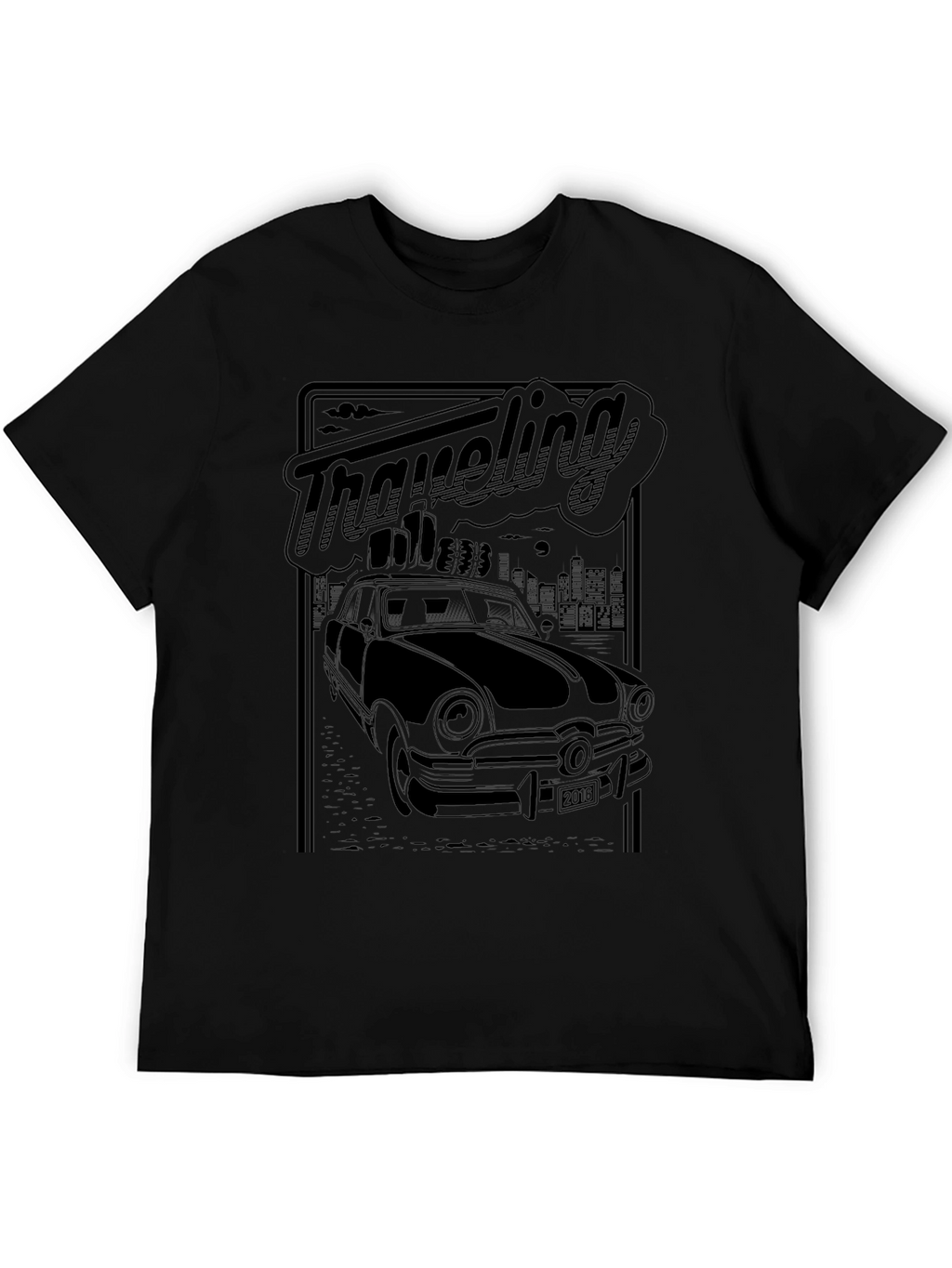 Retro Traveling Car Graphic Tee - Black