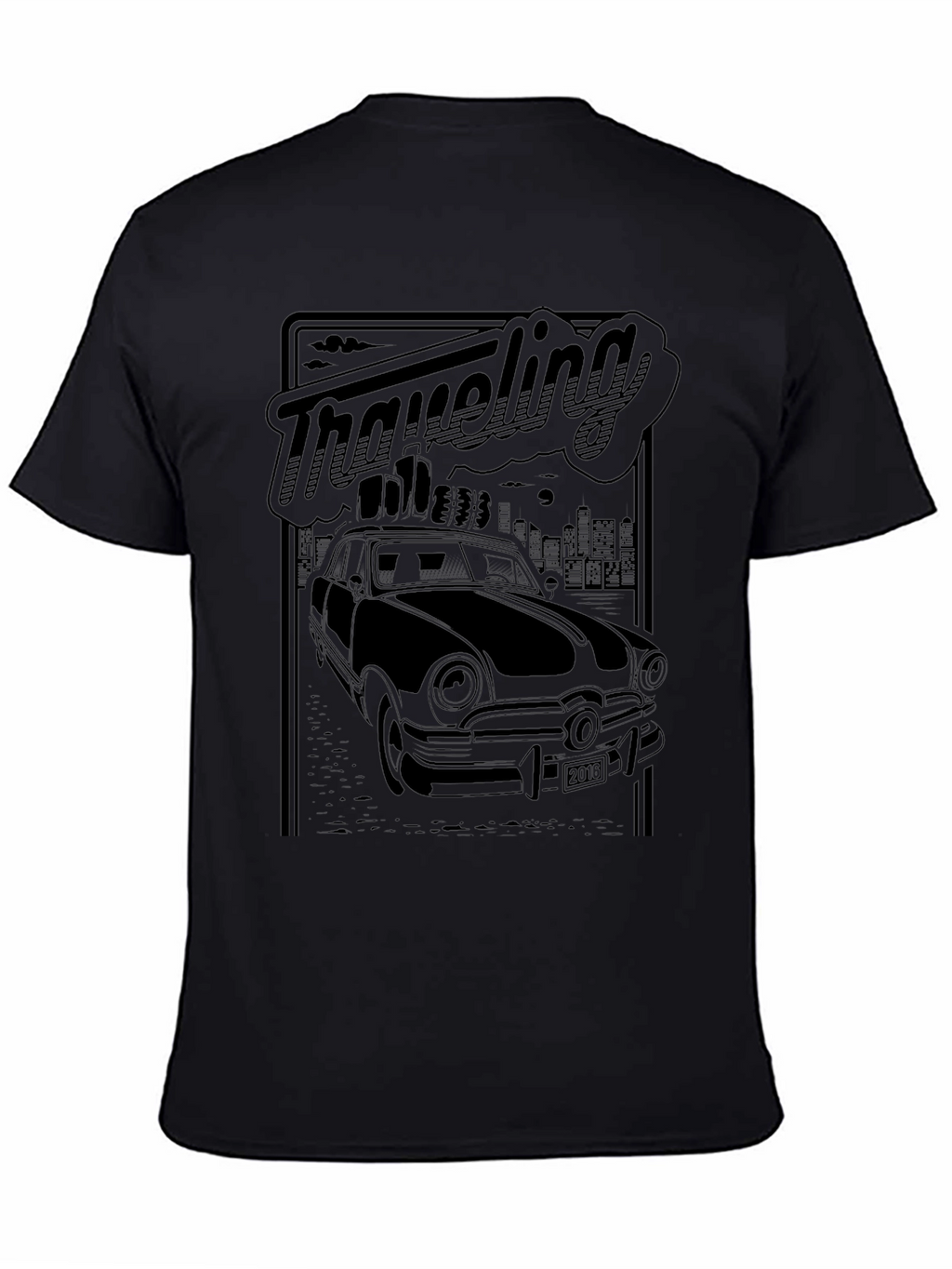 Retro Traveling Car Graphic Tee - Black