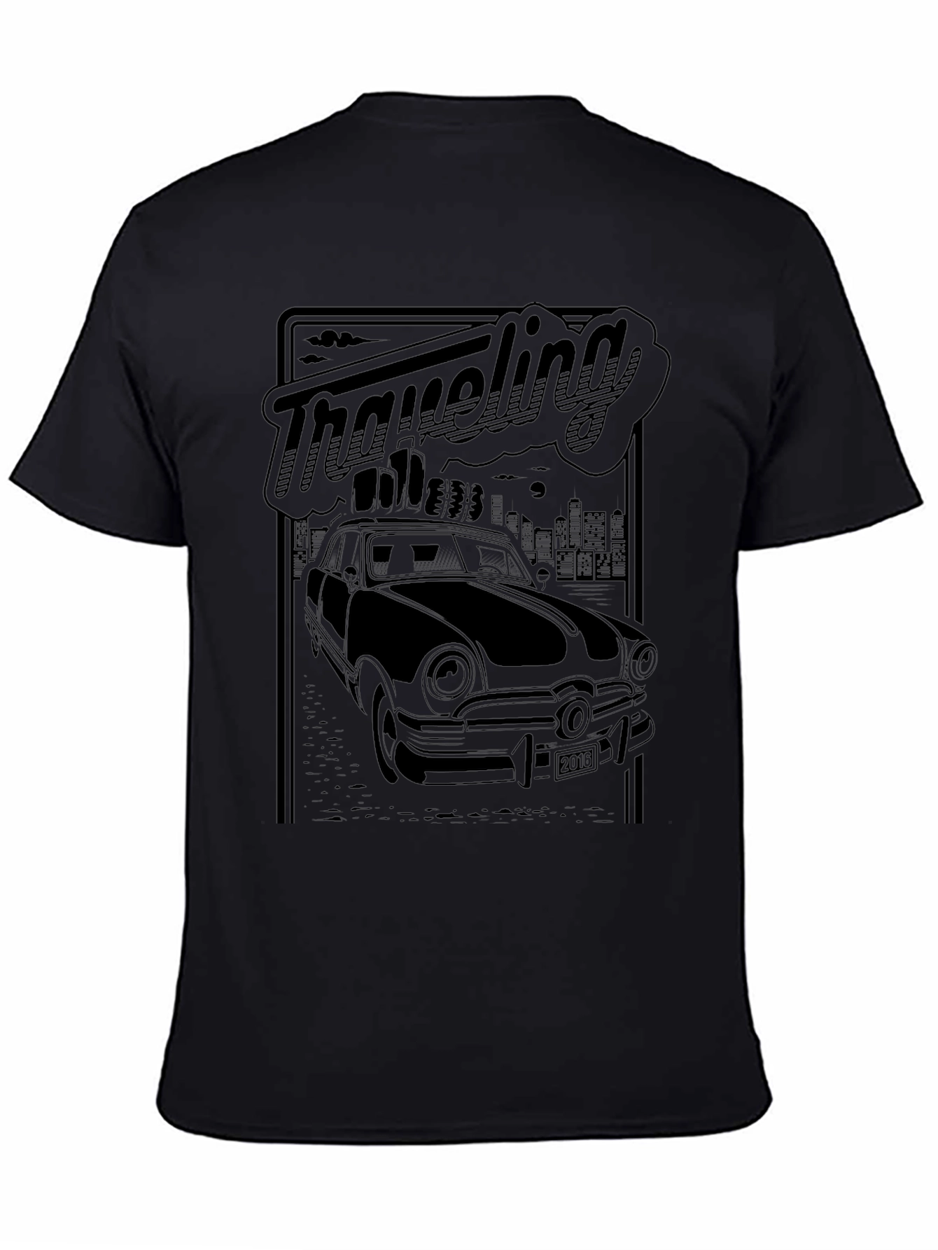 Retro Traveling Car Graphic Tee - Black