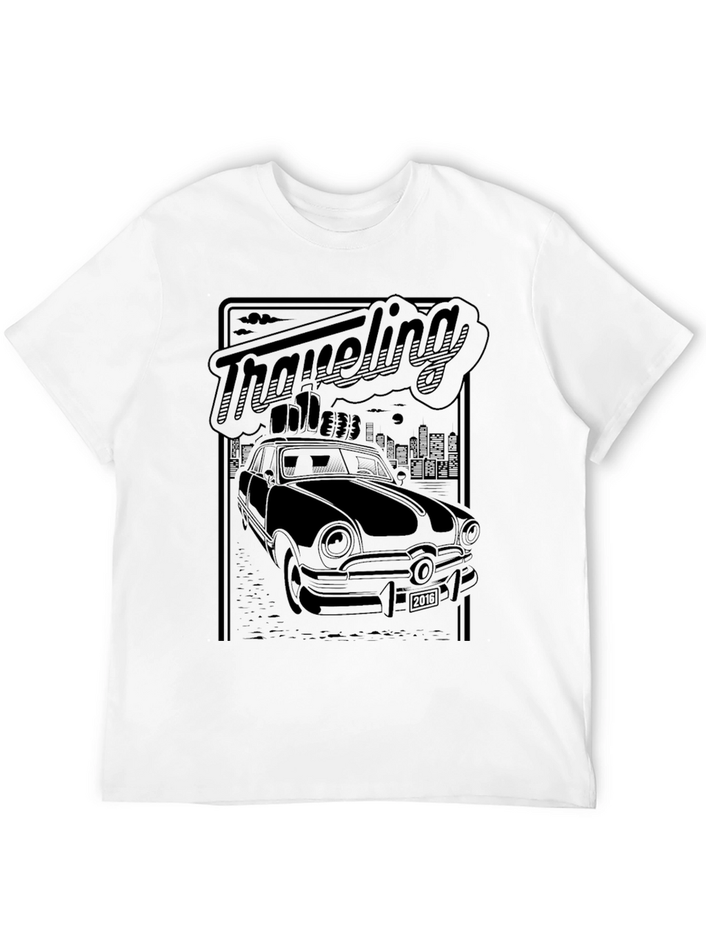 Retro Traveling Car Graphic Tee - Black
