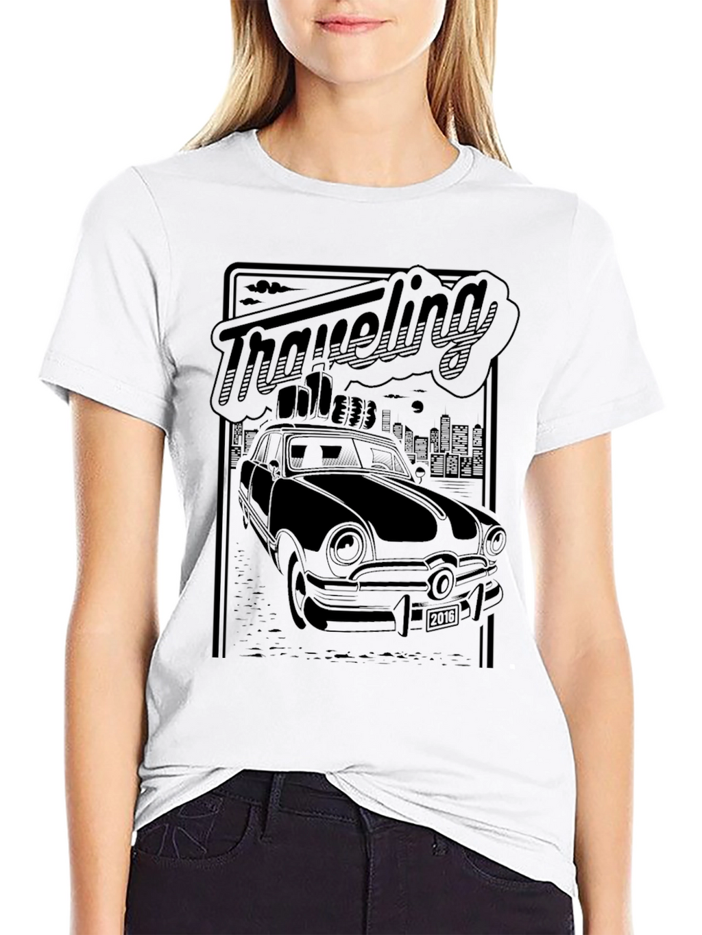 Retro Traveling Car Graphic Tee - Black