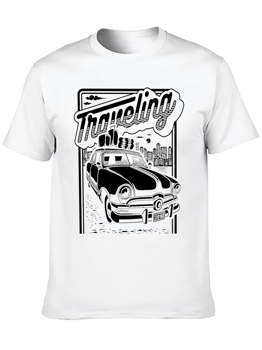 Retro Traveling Car Graphic Tee - Black