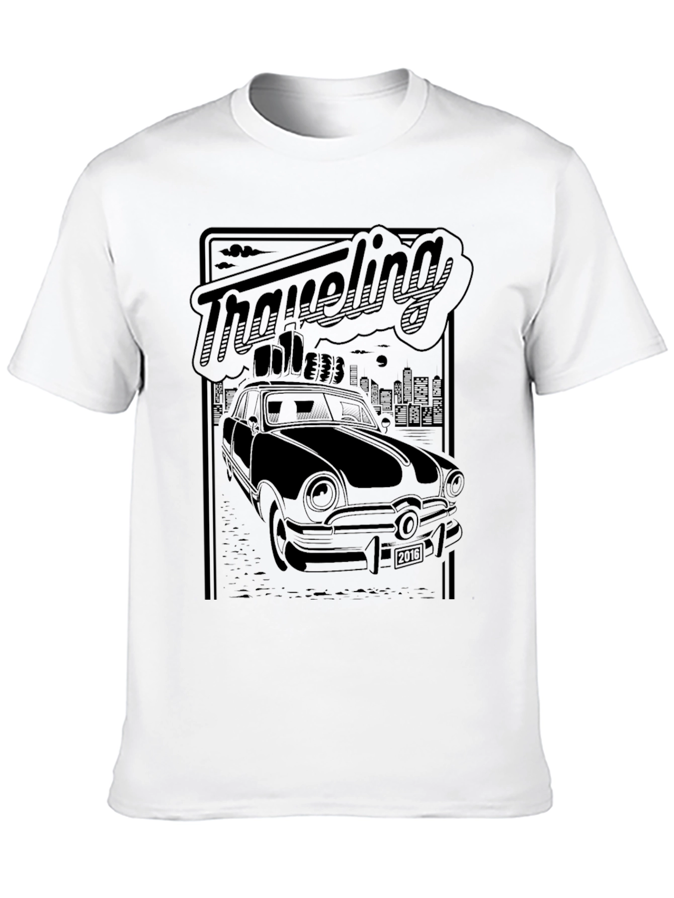 Retro Traveling Car Graphic Tee - Black