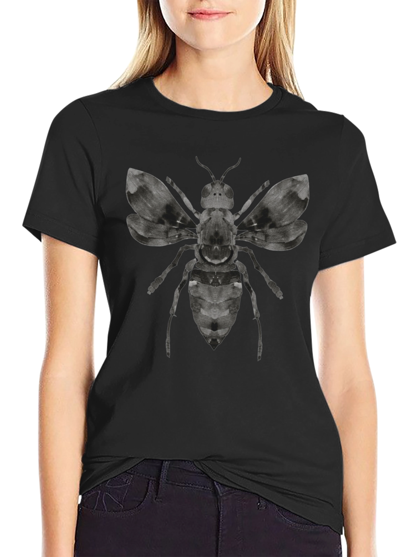 Graphic Bee Print Mens Black T-Shirt
