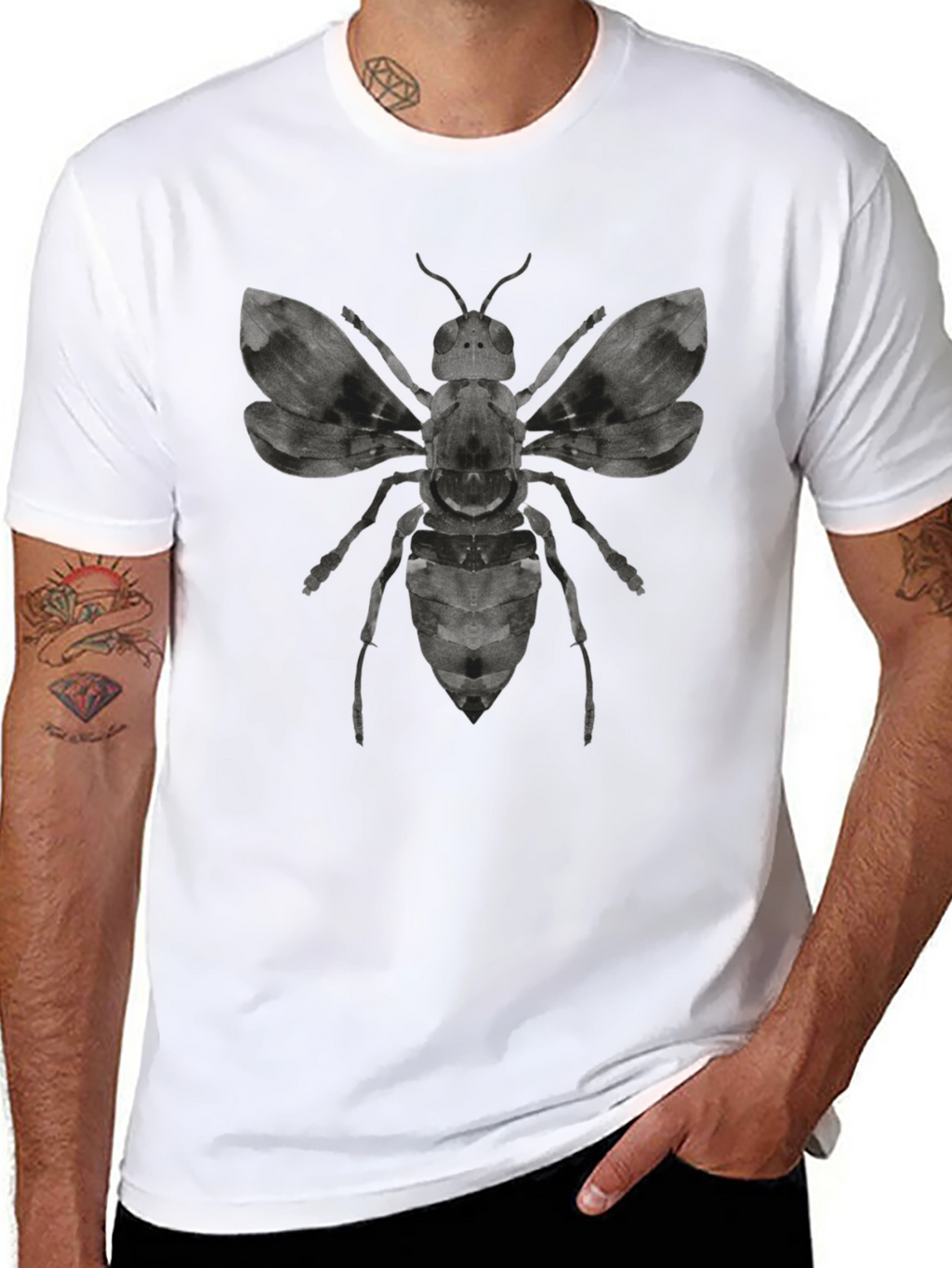 Graphic Bee Print Mens Black T-Shirt