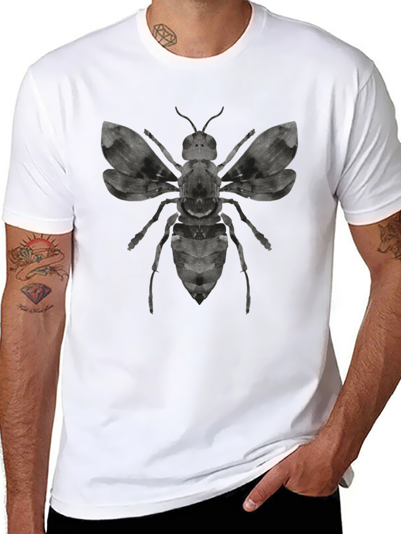 Graphic Bee Print Mens Black T-Shirt