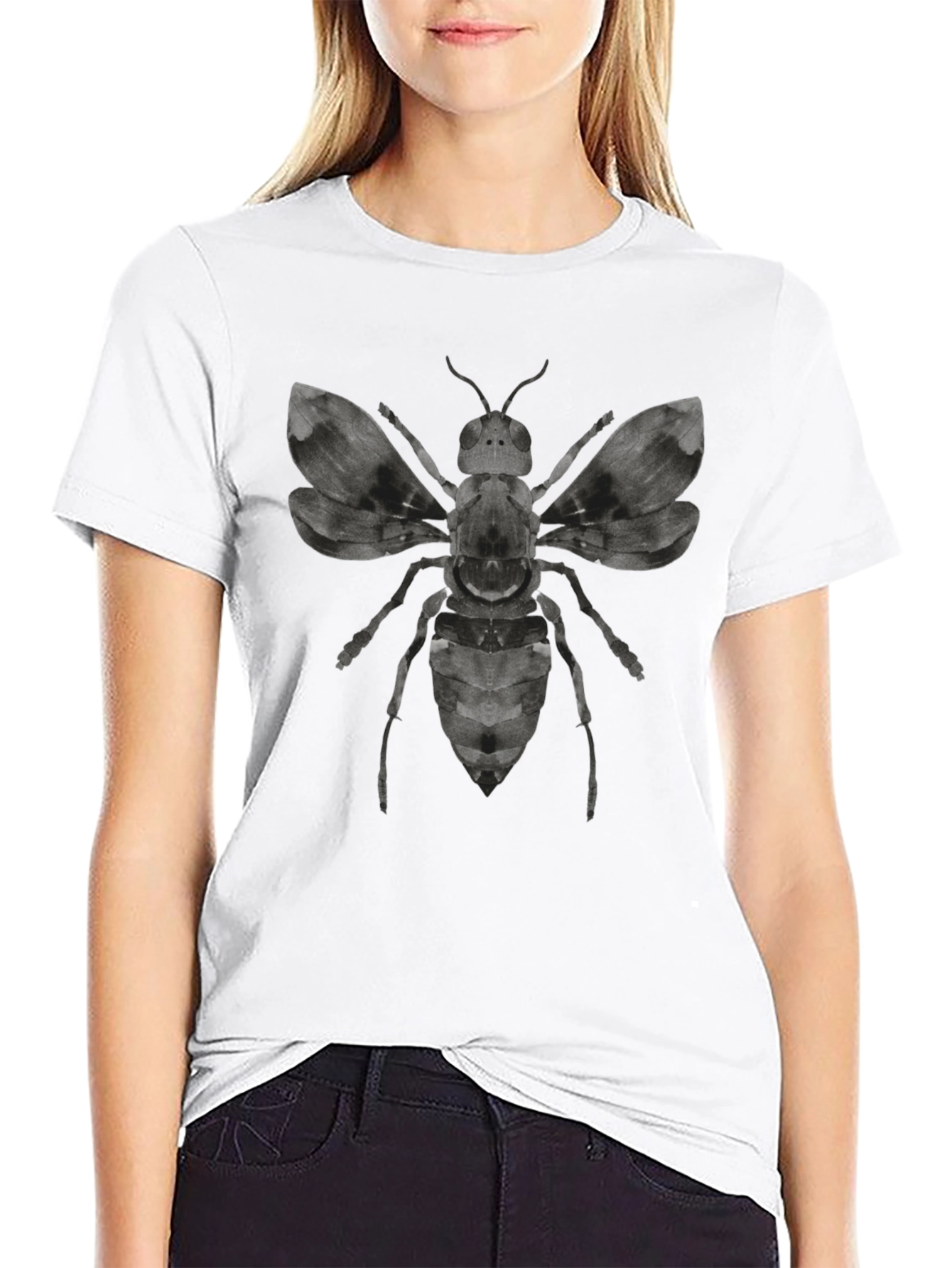 Graphic Bee Print Mens Black T-Shirt