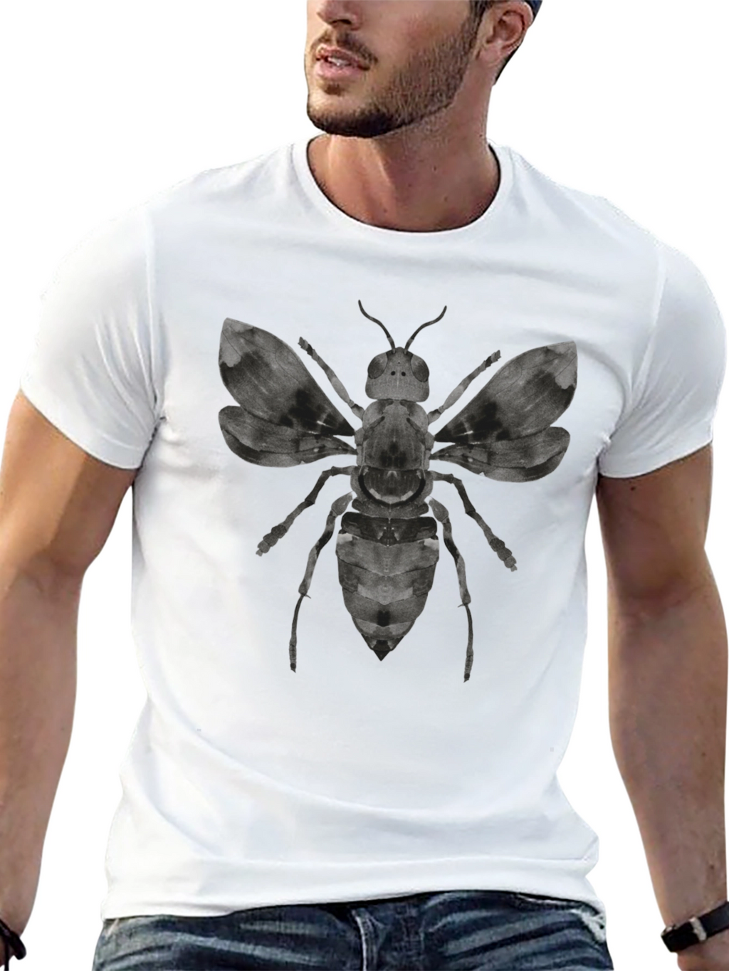 Graphic Bee Print Mens Black T-Shirt