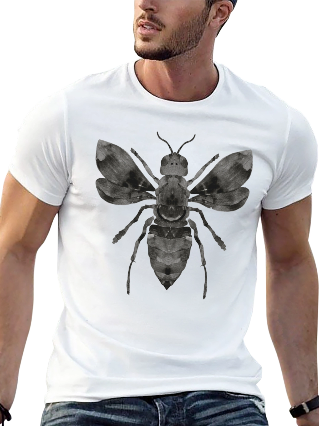 Graphic Bee Print Mens Black T-Shirt
