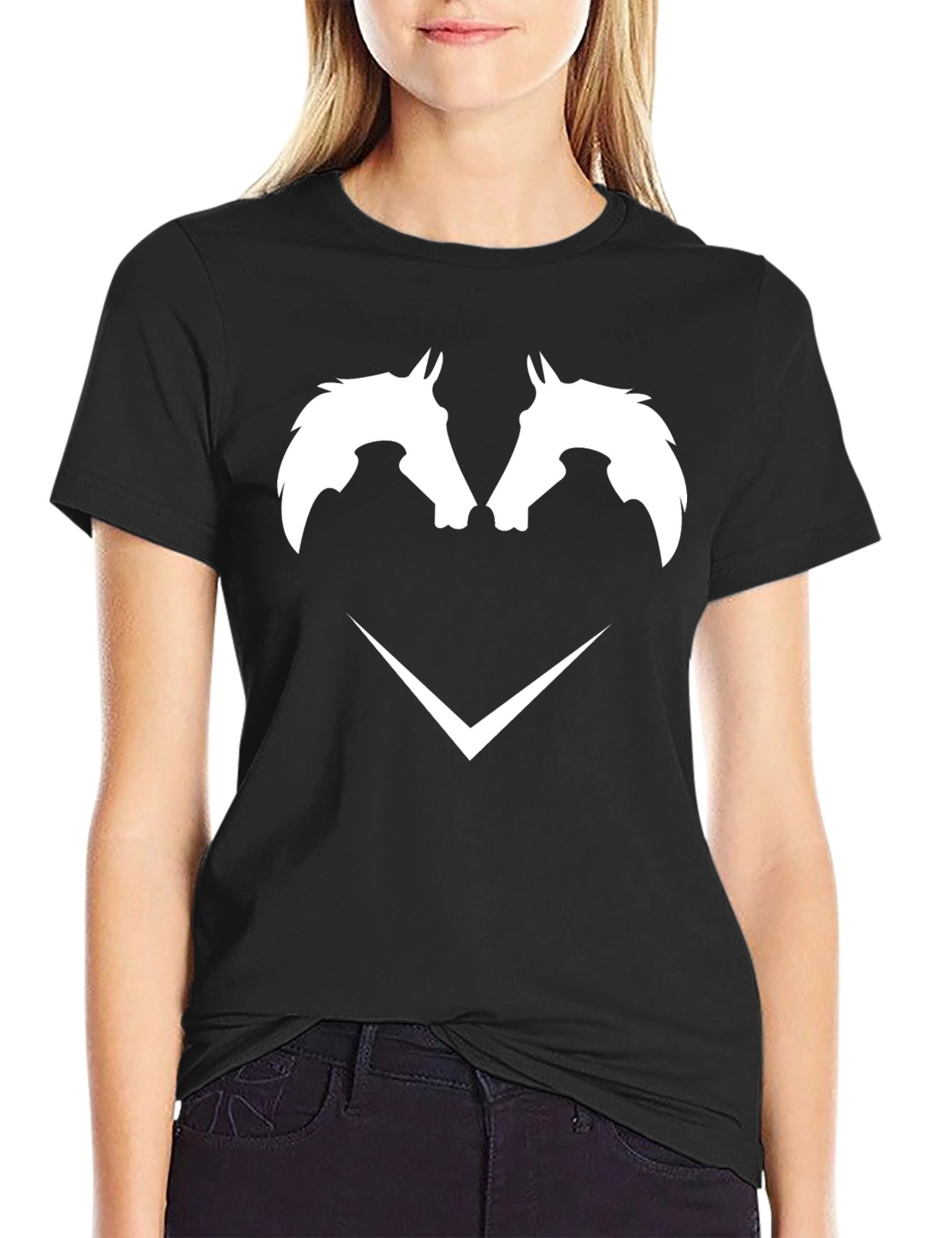 Black T-Shirt with White Horse Head Graphic