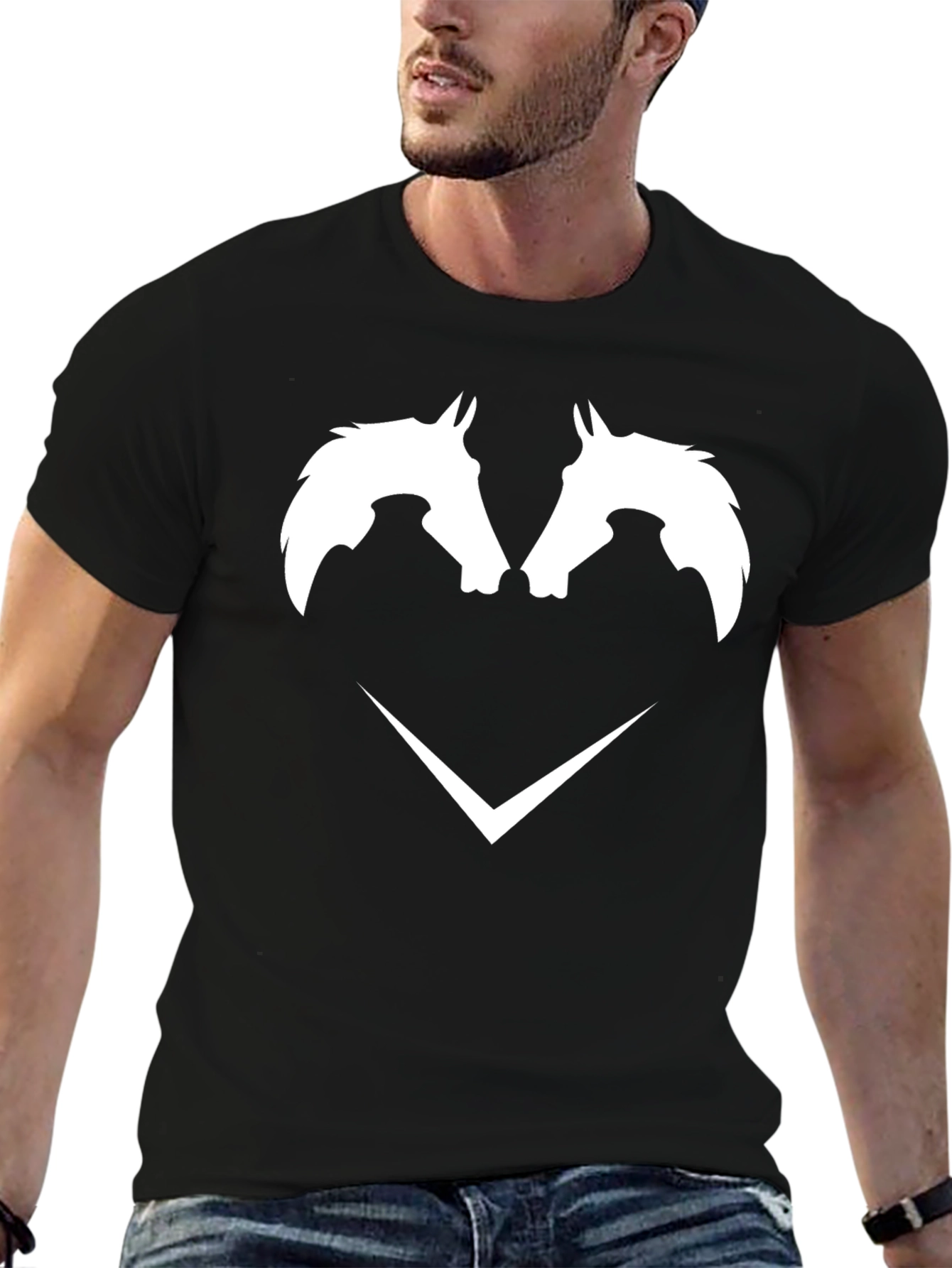 Black T-Shirt with White Horse Head Graphic