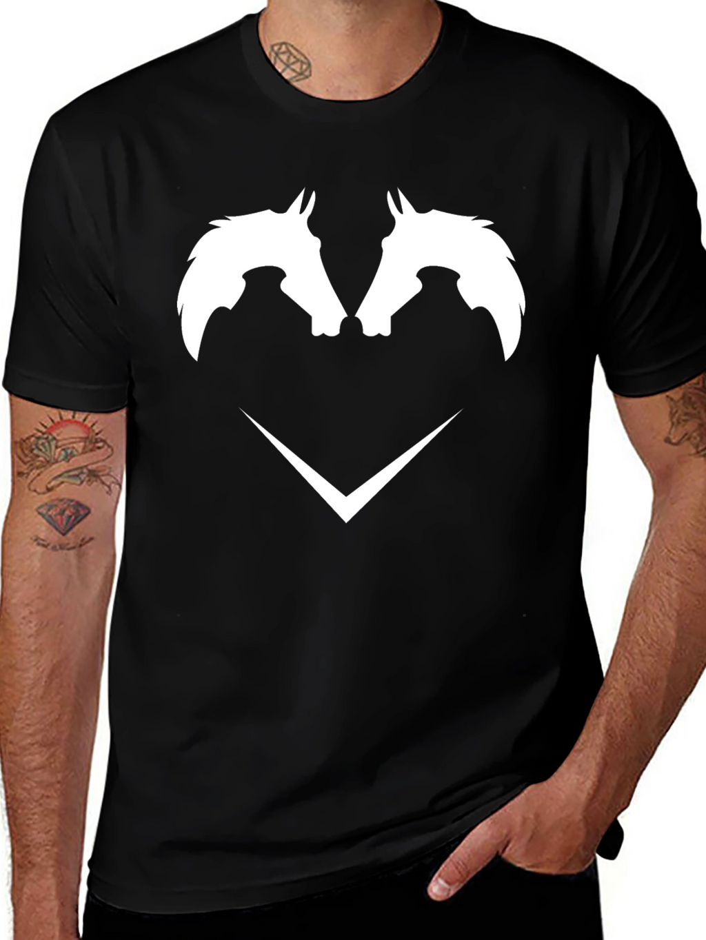 Black T-Shirt with White Horse Head Graphic