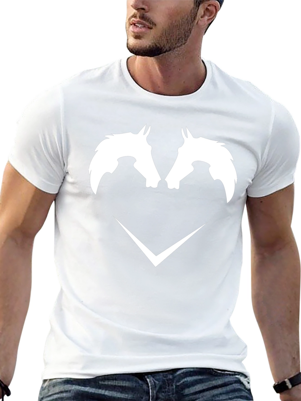 Black T-Shirt with White Horse Head Graphic