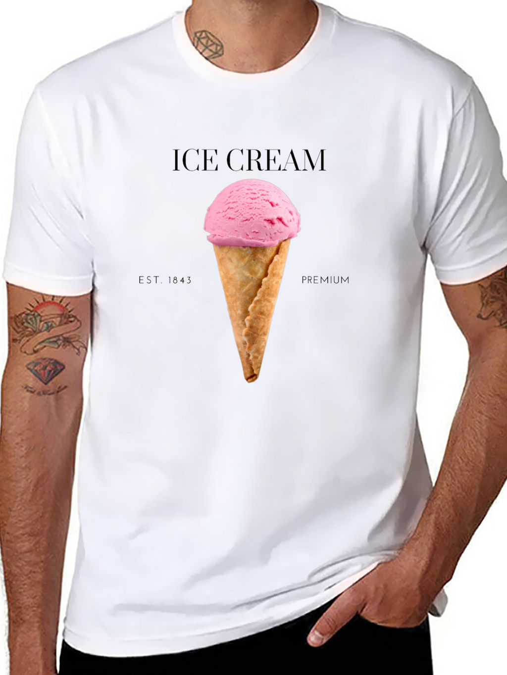 Ice Cream Graphic Tee - Black Cotton Blend T-Shirt