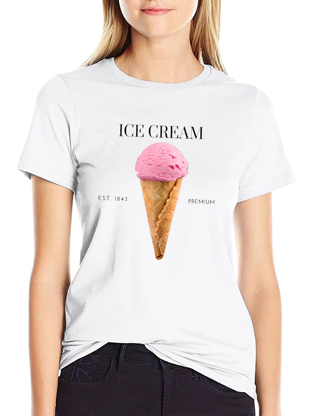Ice Cream Graphic Tee - Black Cotton Blend T-Shirt