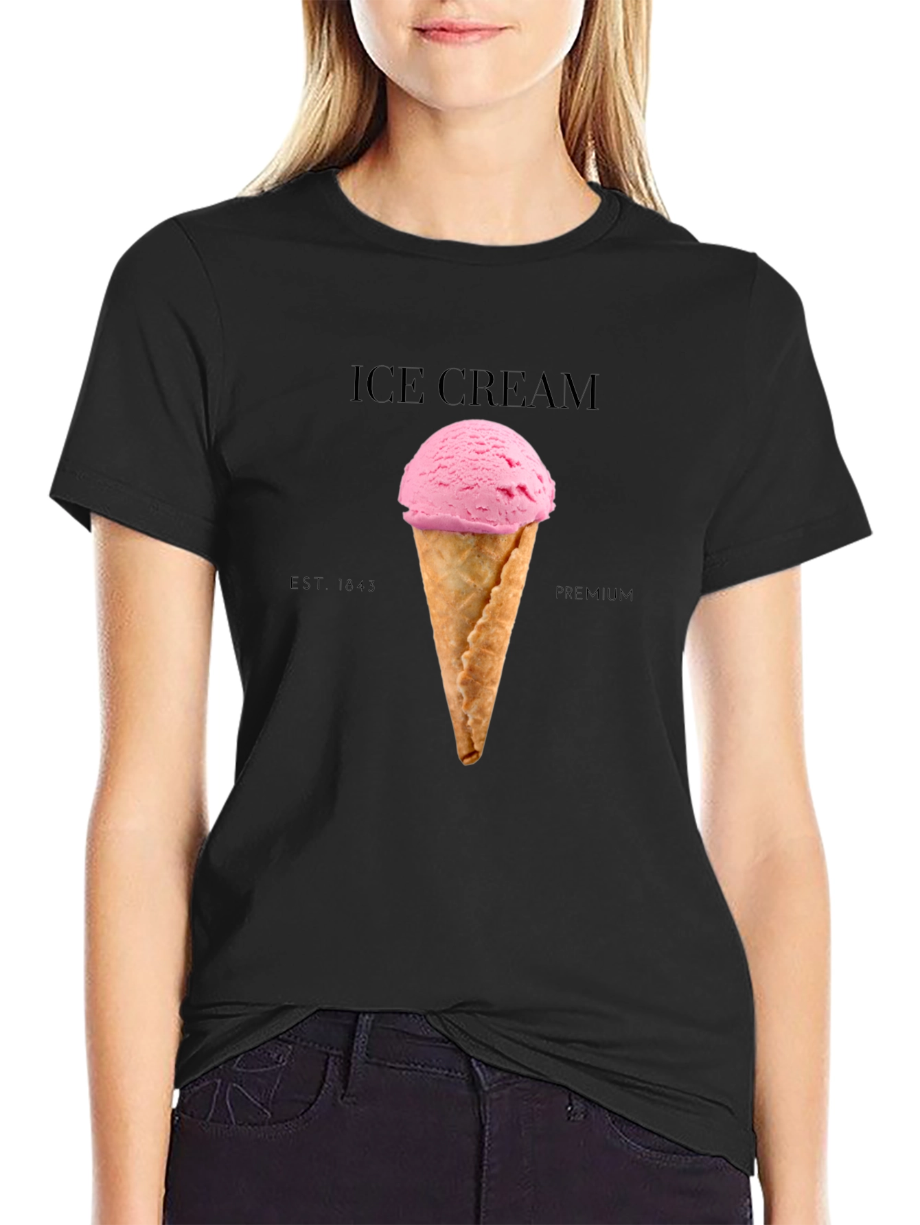 Ice Cream Graphic Tee - Black Cotton Blend T-Shirt