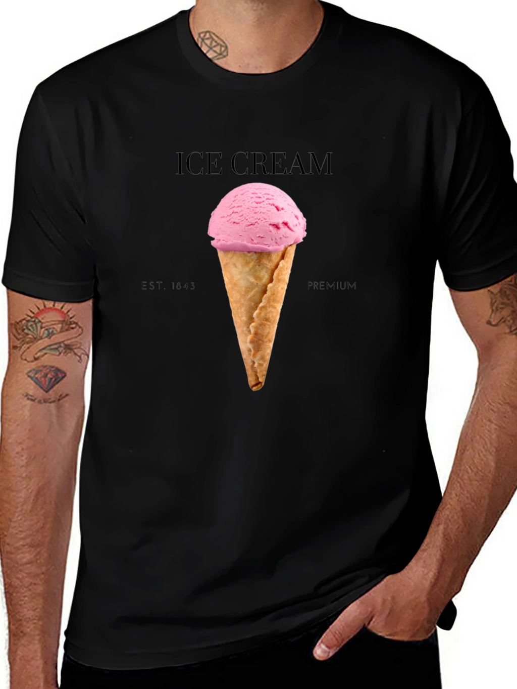 Ice Cream Graphic Tee - Black Cotton Blend T-Shirt