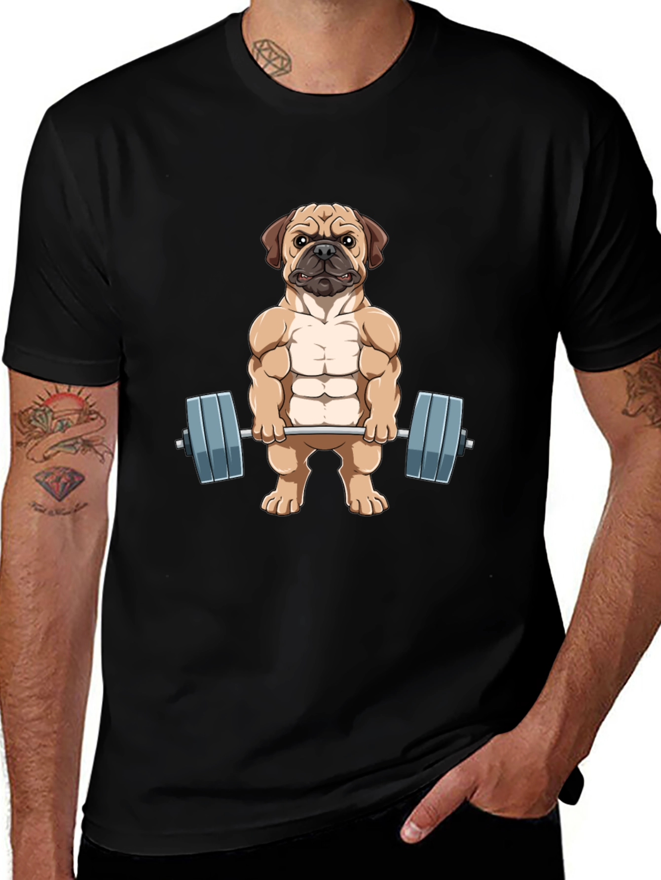 Muscle Dog Graphic Tee - Workout Pug T-Shirt