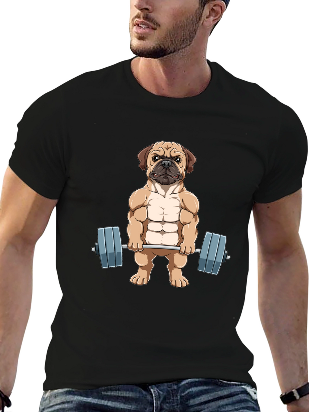 Muscle Dog Graphic Tee - Workout Pug T-Shirt