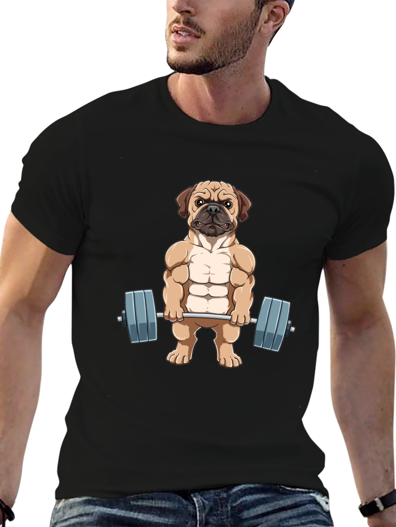 Muscle Dog Graphic Tee - Workout Pug T-Shirt