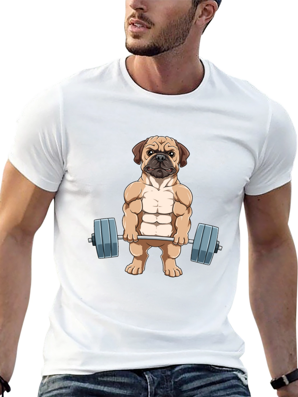 Muscle Dog Graphic Tee - Workout Pug T-Shirt
