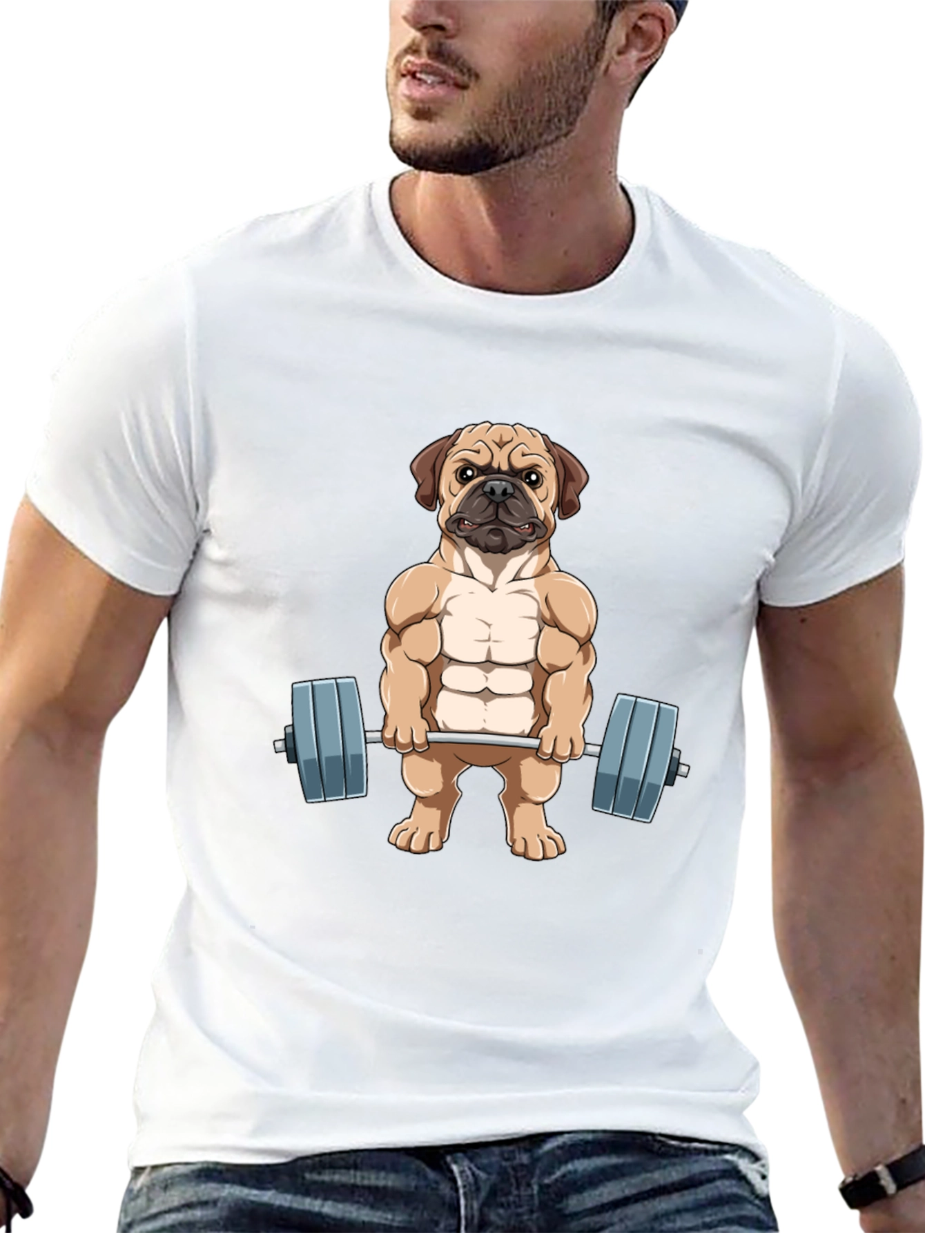 Muscle Dog Graphic Tee - Workout Pug T-Shirt