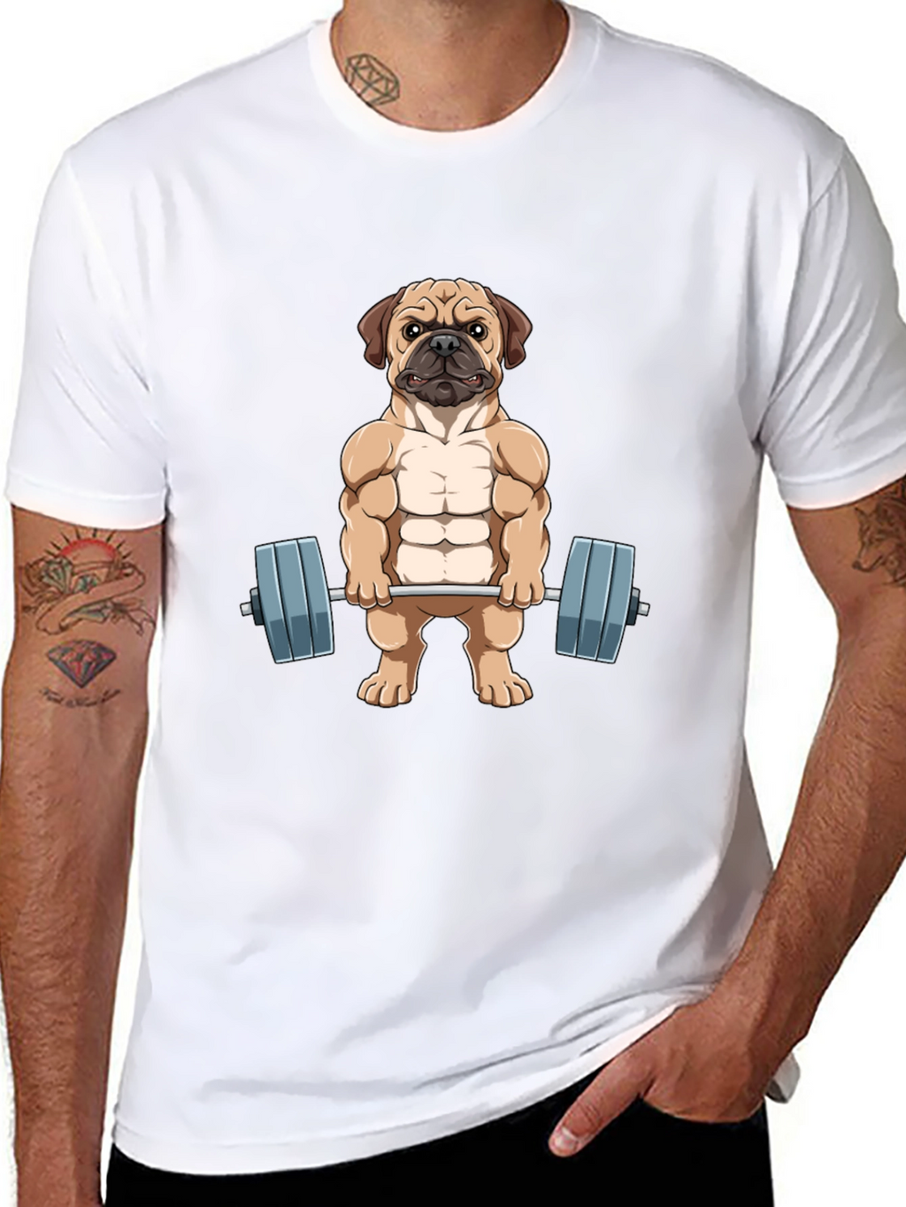 Muscle Dog Graphic Tee - Workout Pug T-Shirt