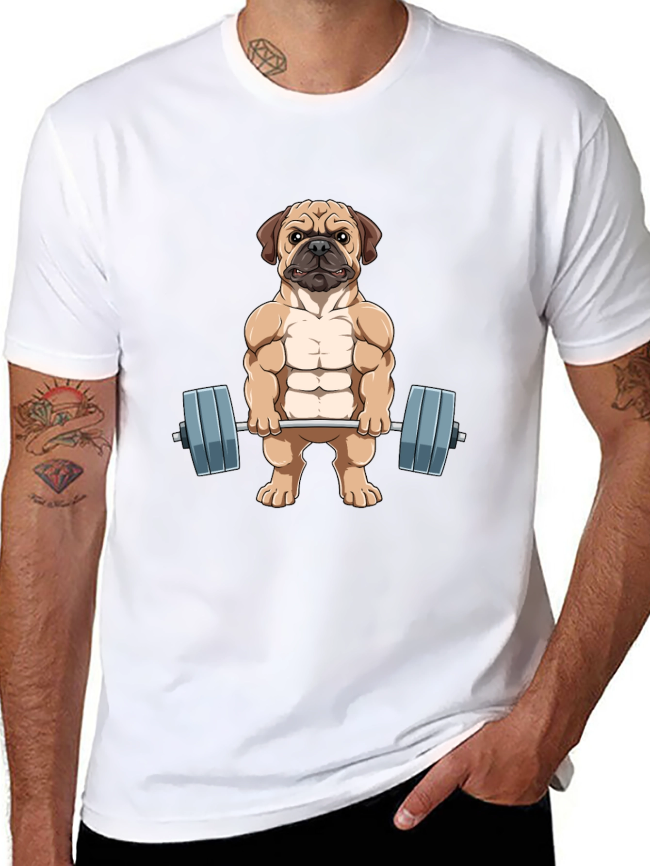Muscle Dog Graphic Tee - Workout Pug T-Shirt