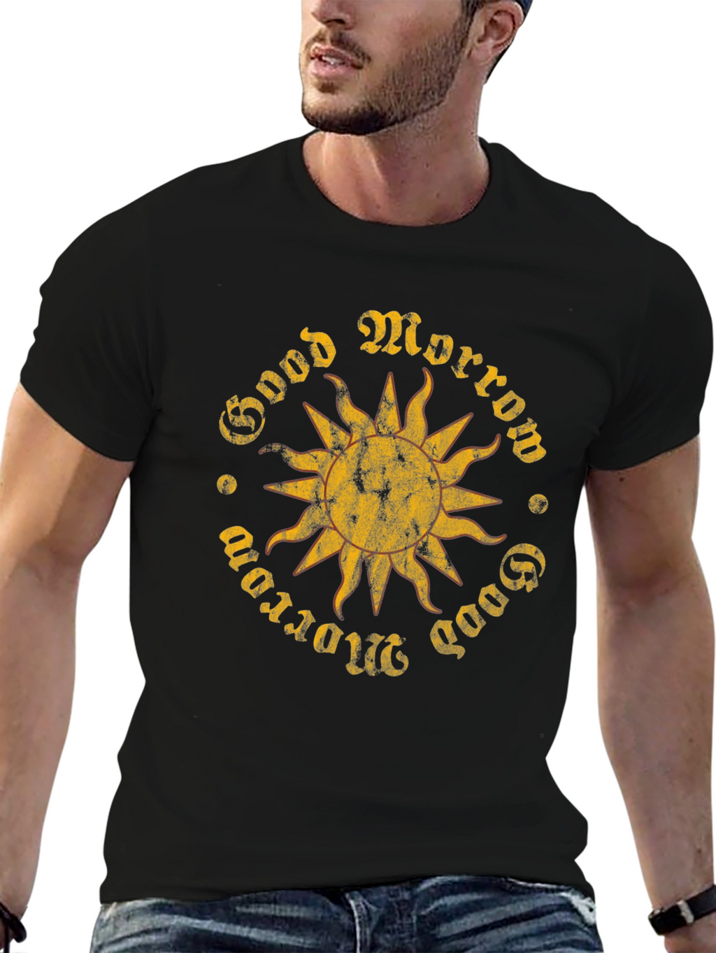Good Morrow Sun Graphic Black T-Shirt