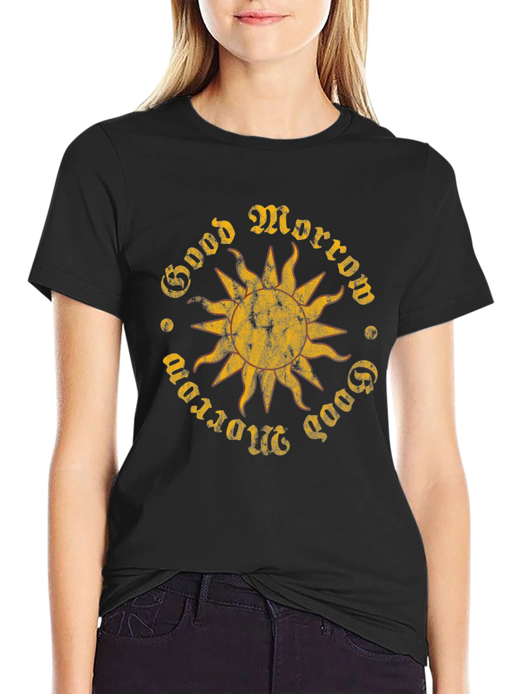 Good Morrow Sun Graphic Black T-Shirt
