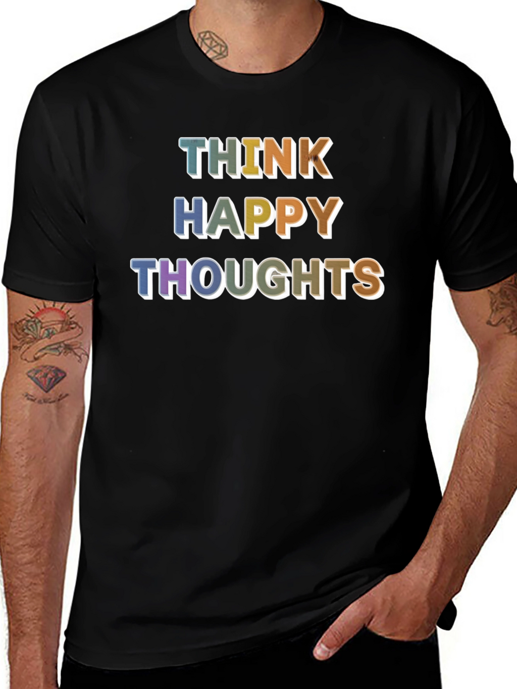 Think Happy Thoughts Graphic T-Shirt - Positive Vibes!