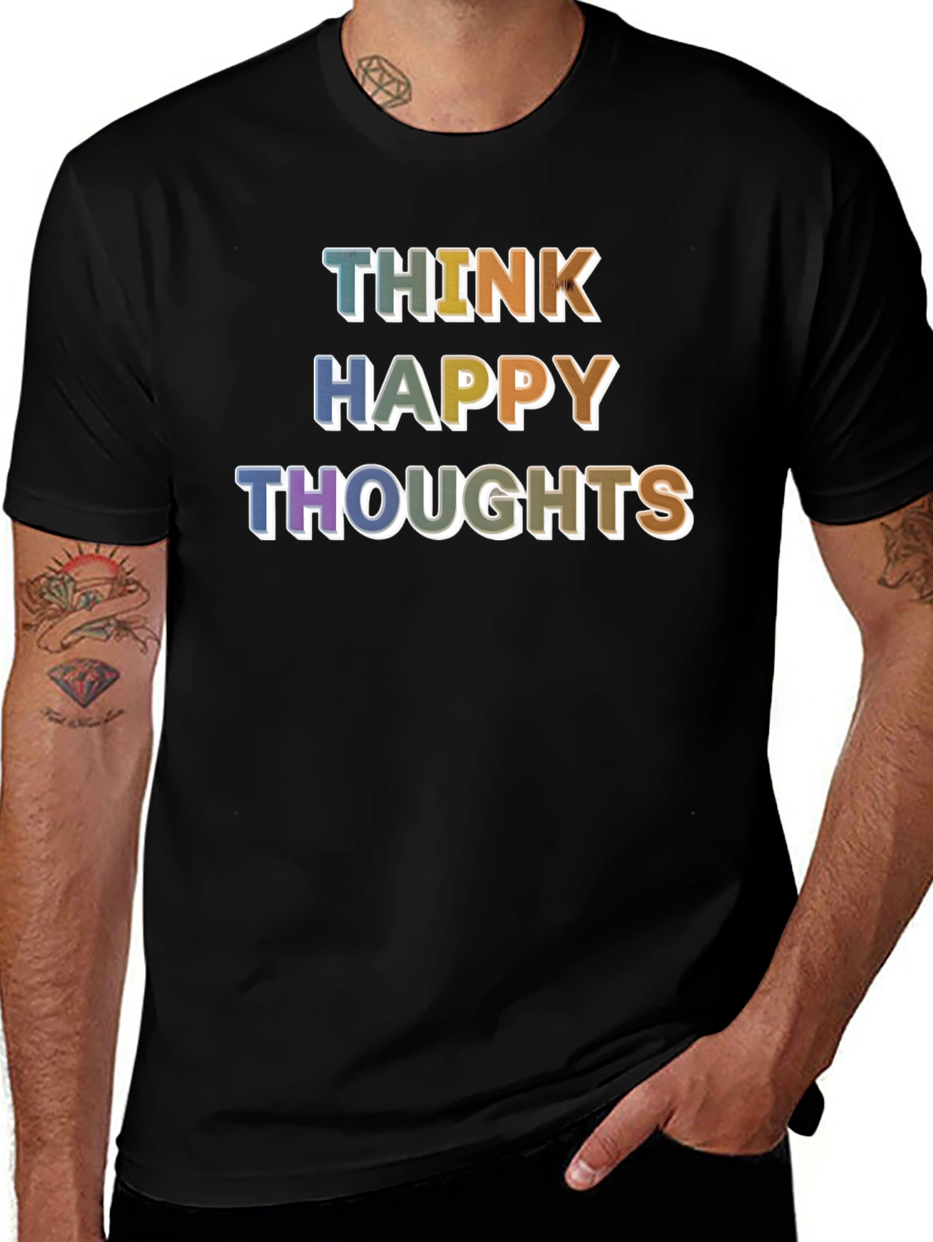 Think Happy Thoughts Graphic T-Shirt - Positive Vibes!