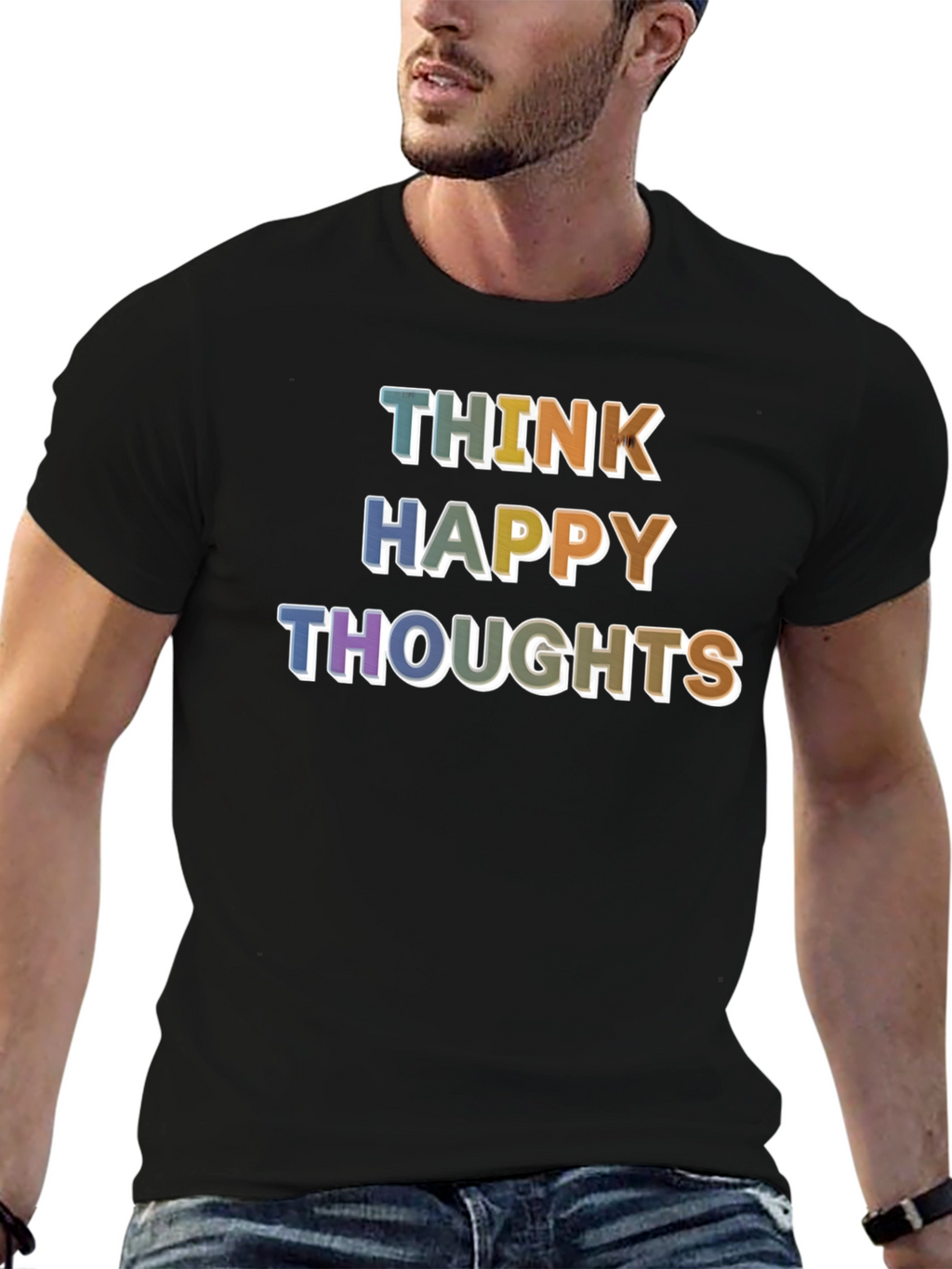 Think Happy Thoughts Graphic T-Shirt - Positive Vibes!