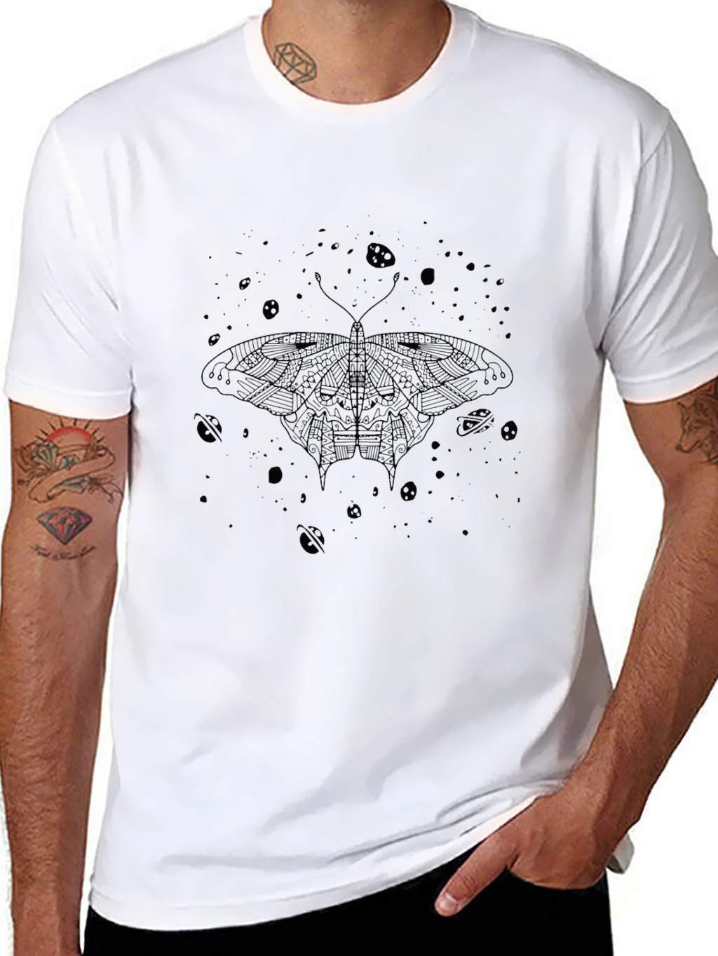 Cosmic Moth Graphic Tee - Black Cotton