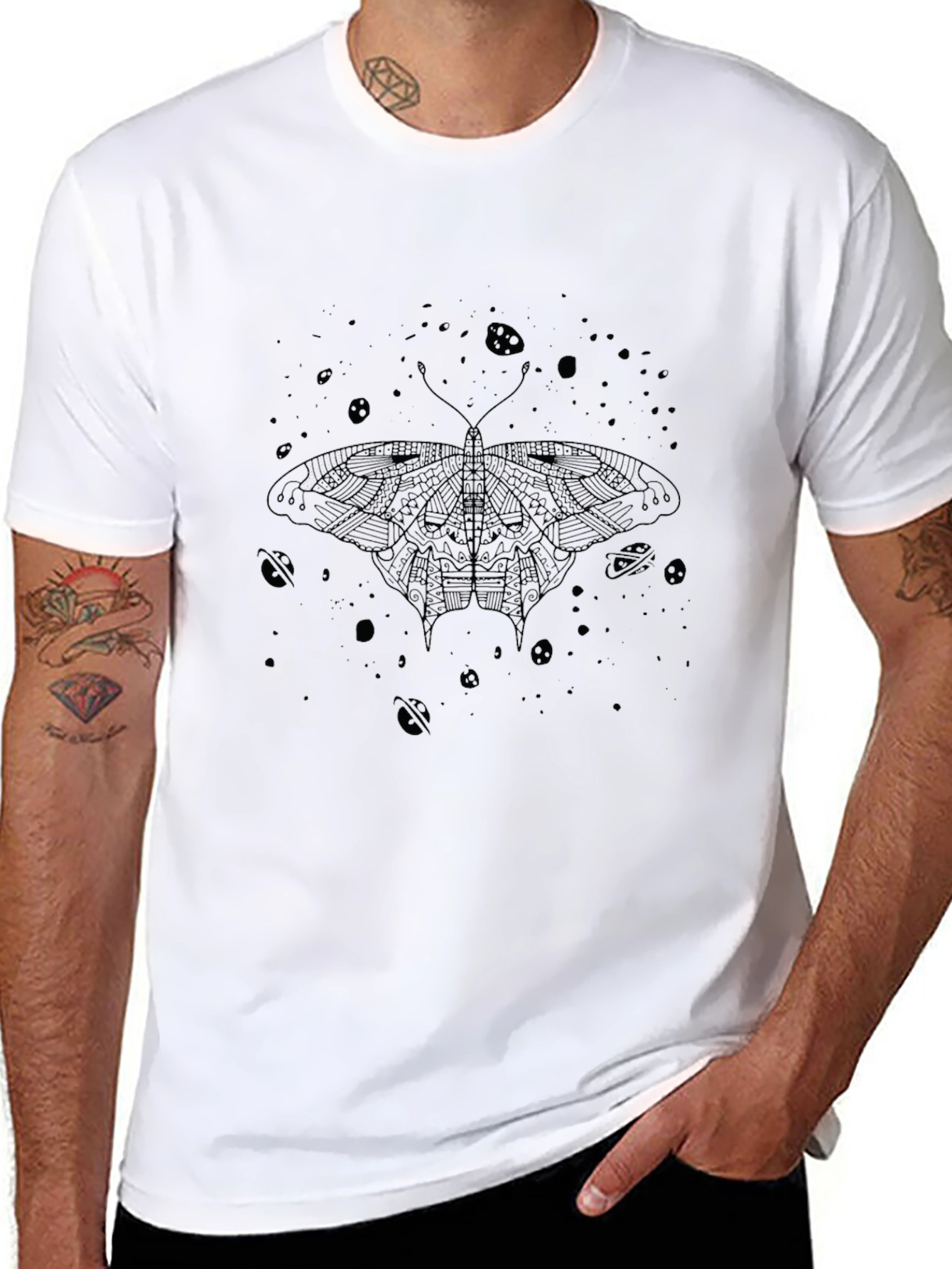 Cosmic Moth Graphic Tee - Black Cotton