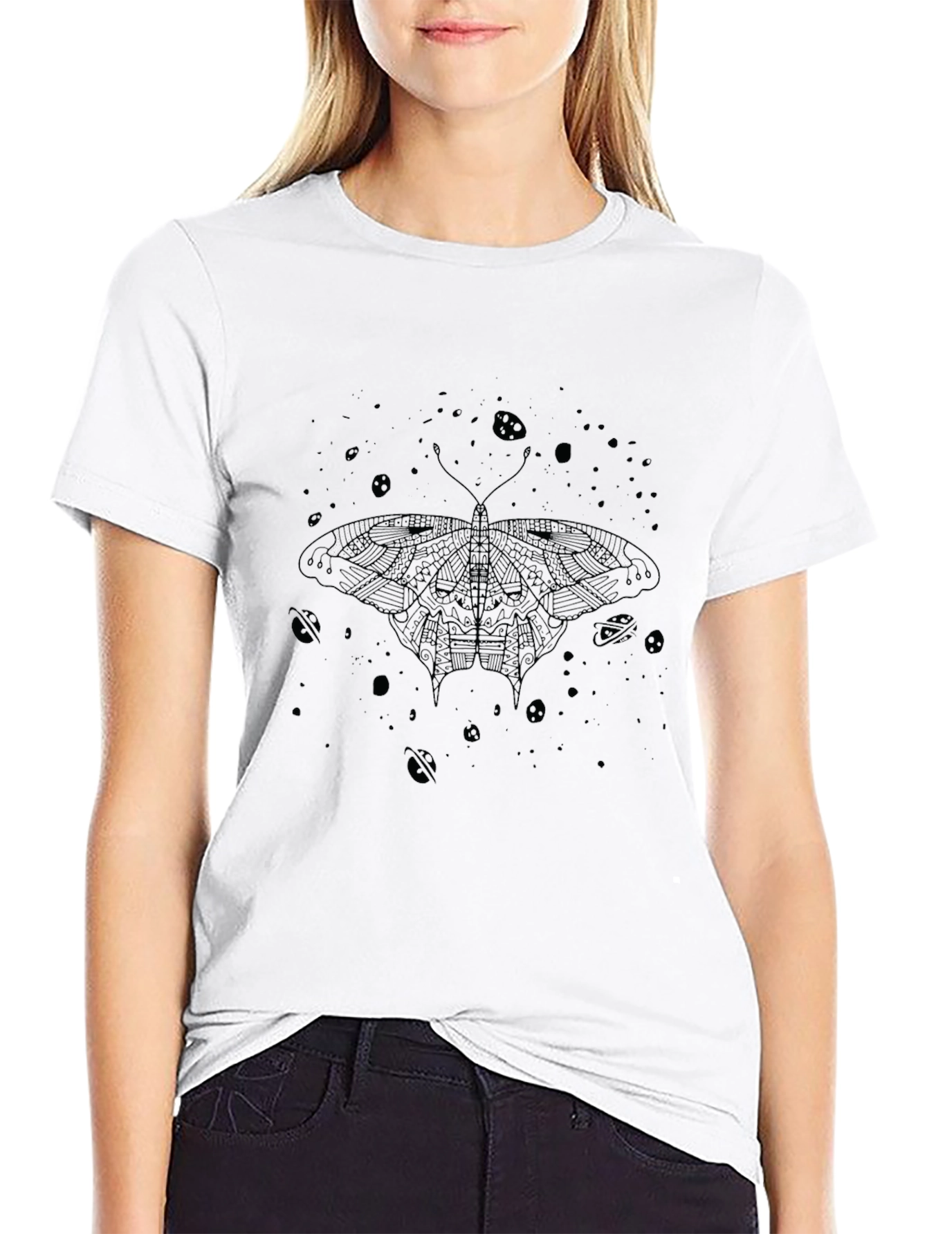 Cosmic Moth Graphic Tee - Black Cotton