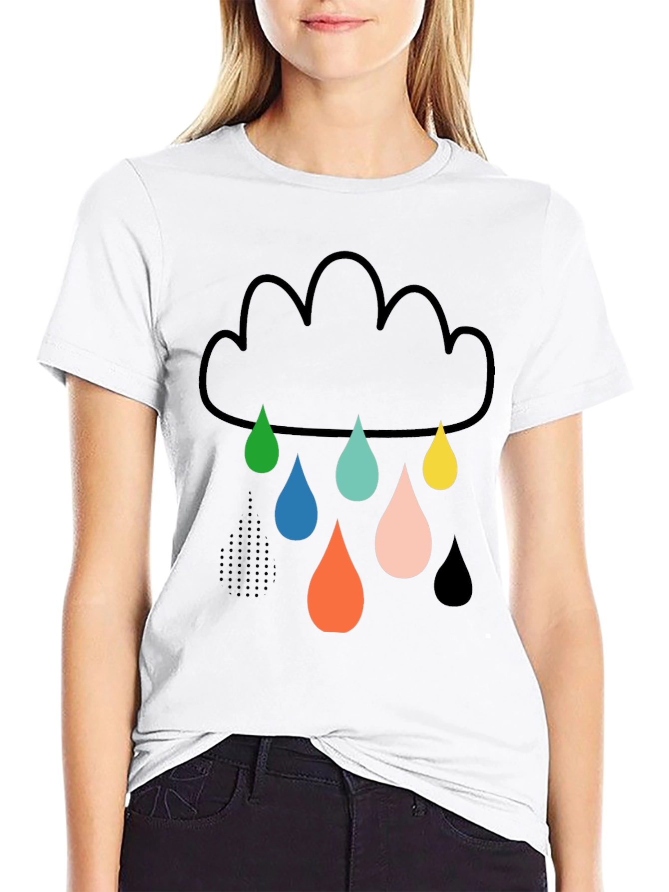 Fun Cloud Raindrop Graphic Tee - Soft Cotton T-Shirt