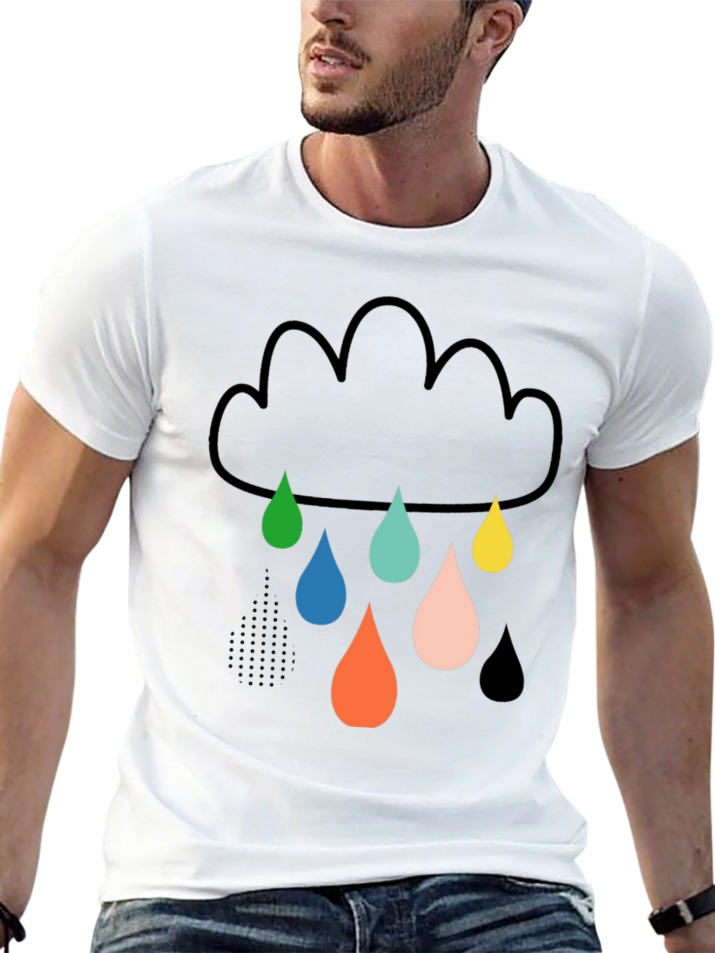 Fun Cloud Raindrop Graphic Tee - Soft Cotton T-Shirt